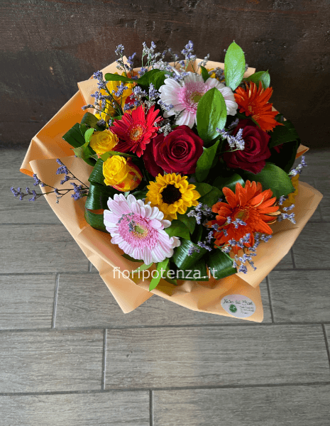 Bouquet assortito di fiori freschi colorati e di stagione a scelta del fiorista