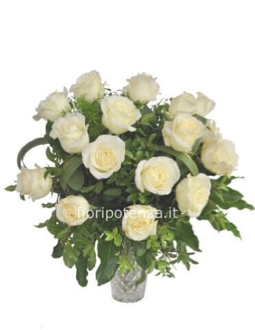 Bouquet di rose bianche e verde decorativo a scelta del fiorista