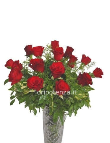 Bouquet di rose rosse e verde decorativo a scelta del fiorista