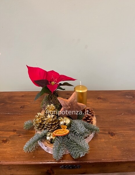 CENTROTAVOLA NATALIZIO SU FETTA DI LEGNO